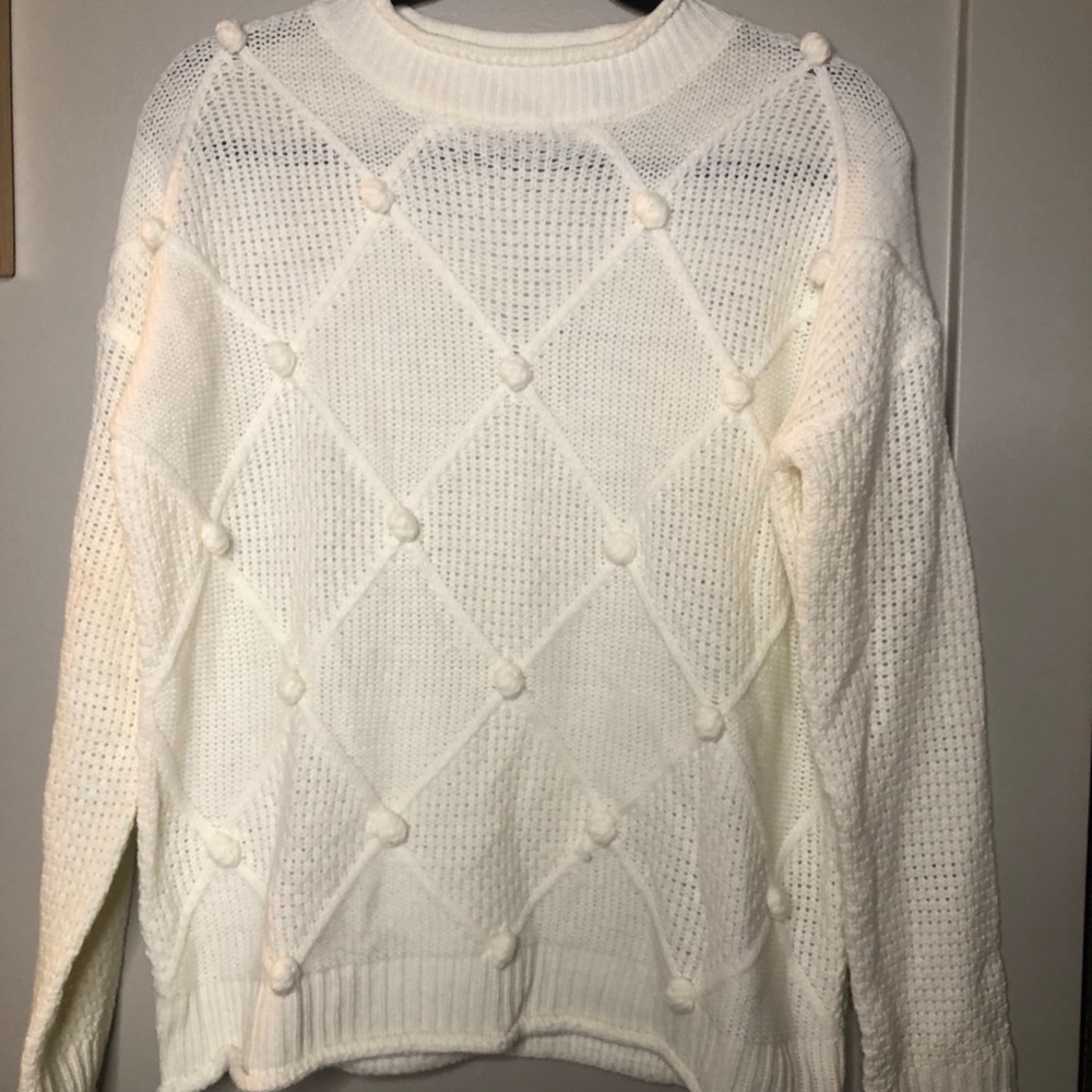 Pom ball cream sweater